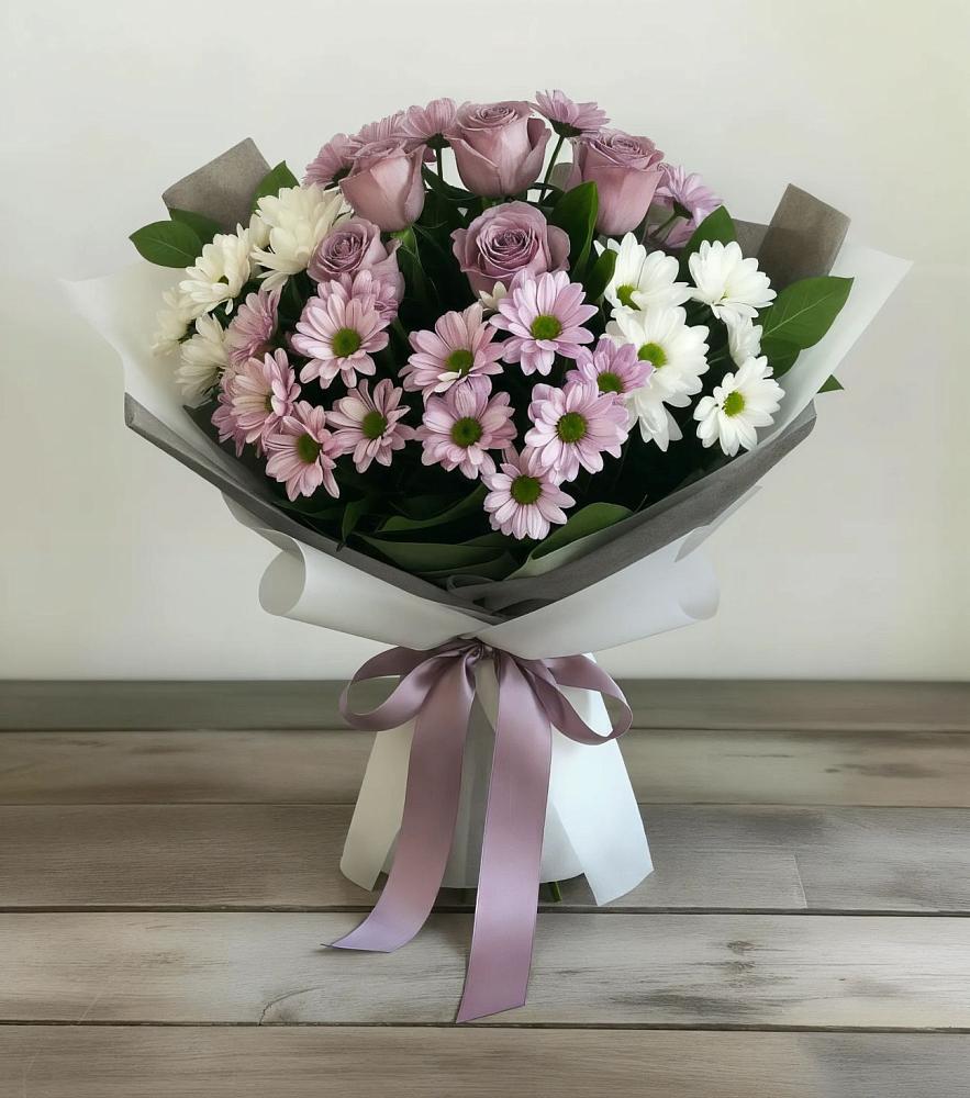 Букет цветов из: Хризантемы и Розы в Бородино