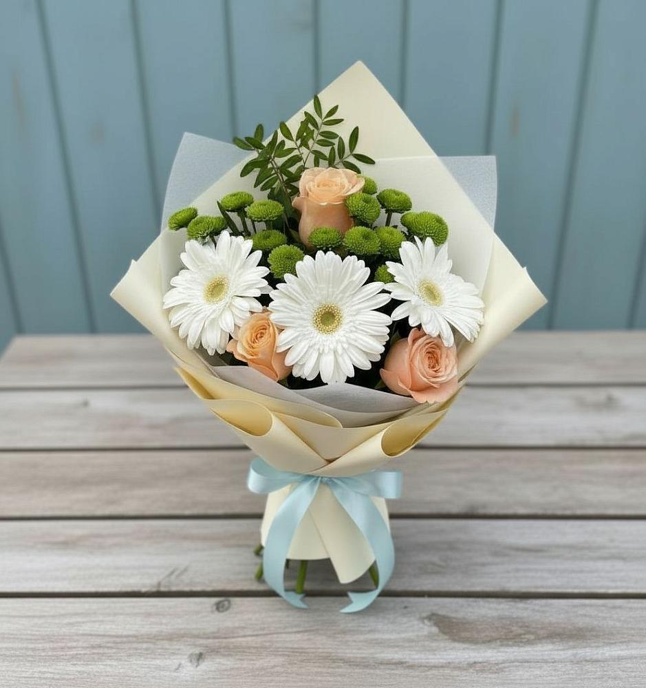 Букет цветов из: Герберы, Розы и Хризантемы в Бородино