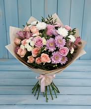 Букет цветов из:  Хризантемы, Розы и Альстромерии в Бородино